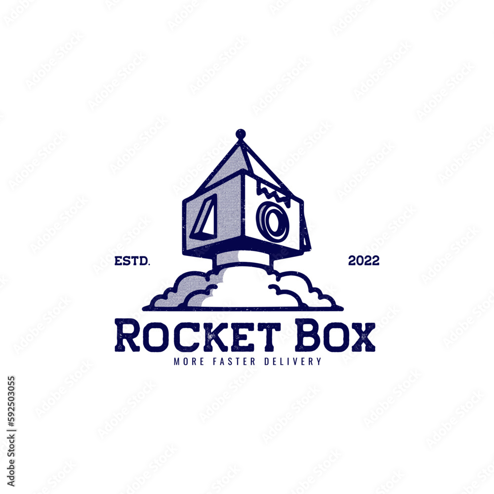 Rocket box with vintage style for delivery logo design