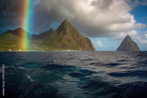 rainbow over the sea created with Generative AI technology