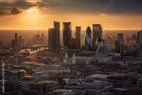 london skyline in the sunrise created with Generative AI technology © Robert Herhold