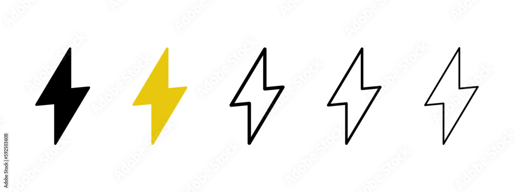 Flash thunder power vector icons set Flash thunder power vector icons set