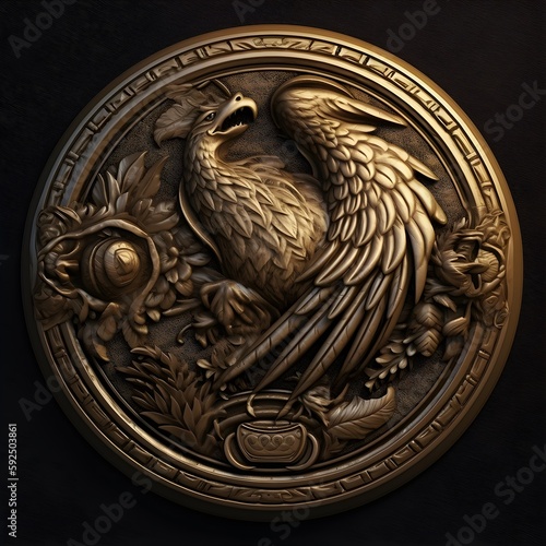 Golden emblem in the form of a fabulous phoenix bird