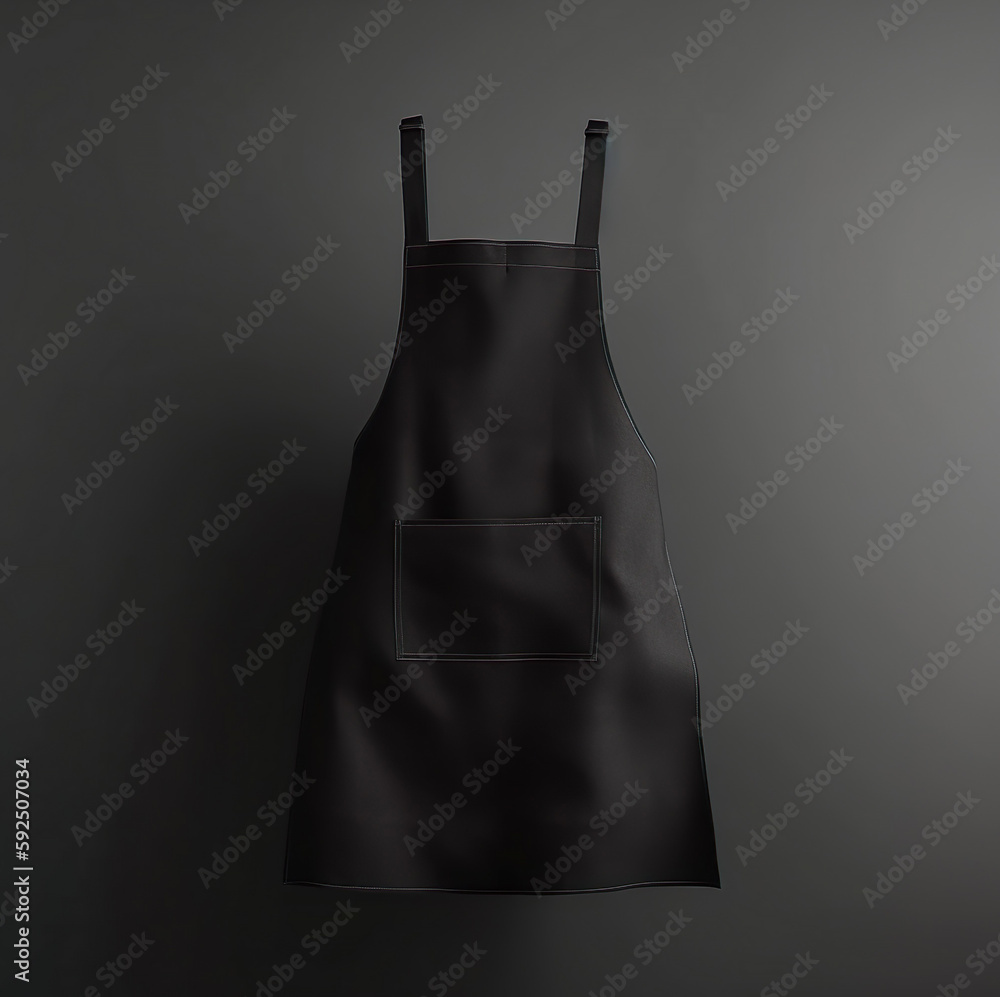 Mockup of a blank empty black apron hanging on a wall, for shop ...