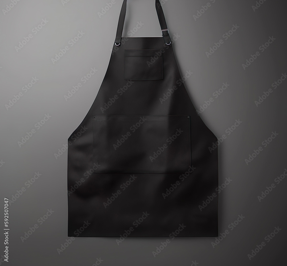 Mockup of a blank empty black apron hanging on a wall, for shop ...