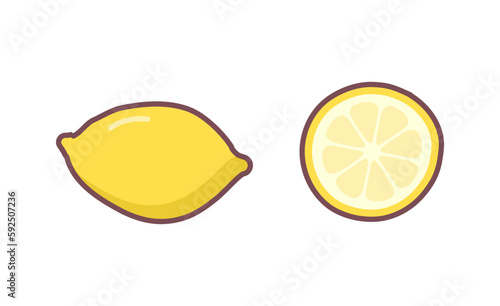 Lemon doodle sketch illustration. Vector hand drawn outline fruit icon. Watercolor effect
