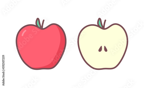 Apple doodle sketch illustration. Vector hand drawn outline fruit doodle icon. Watercolor effect