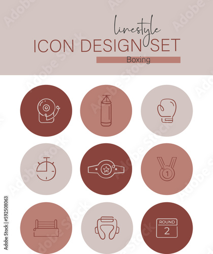 Linestyle Icon Design Set Boxing