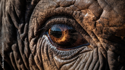 Very close up shot of the eye of an elephant. Generative AI.
