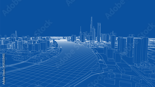 Outline city concept vector. Wire-frame style