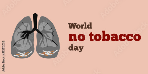 World no Tobacco Day poster, stop addiction, smoking quitting. Cigarettes awareness banner with healthy and diseased lungs vector background. Harmful habit.