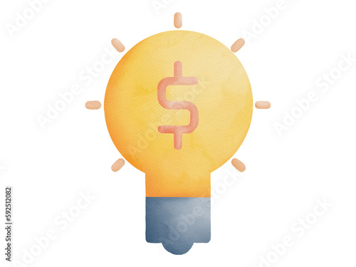 light bulb idea money icon business watercolor hand draw element transperance background
