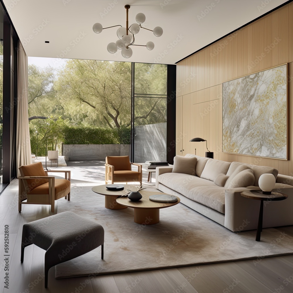 Fototapeta premium Large luxury modern bright interiors Living room. Generative Ai.