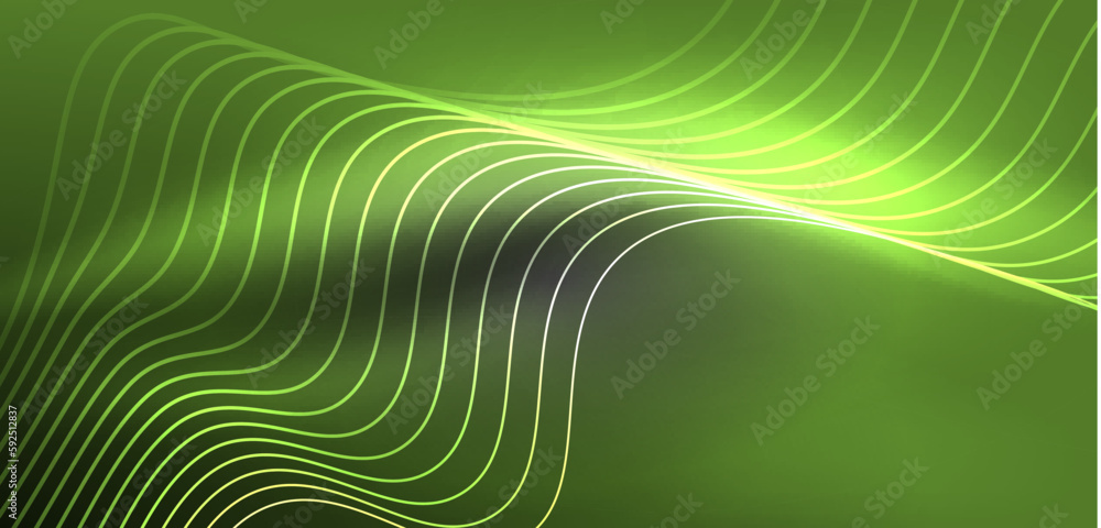 Shiny glowing neon wave. Neon light or laser show, electric impulse, power lines, techno quantum energy impulse, magic glowing dynamic lines Shiny glowing neon wave. Neon light or laser show, electric impulse, power lines, techno quantum energy impulse, magic glowing dynamic lines