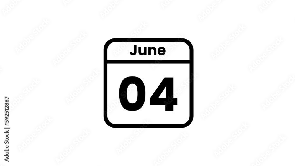 04 June calendar icon animation. Luma matte with transparent background 4K resolution 04 June calendar icon animation. Luma matte with transparent background 4K resolution
