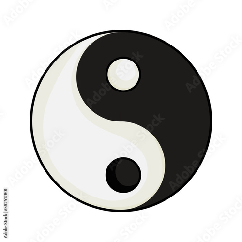 Yin and Yang with The Shadow circle japan Taoism symbol, energy sign in cartoon style isolated on white background.