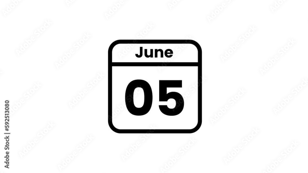 05 June calendar icon animation. Luma matte with transparent background 4K resolution 05 June calendar icon animation. Luma matte with transparent background 4K resolution