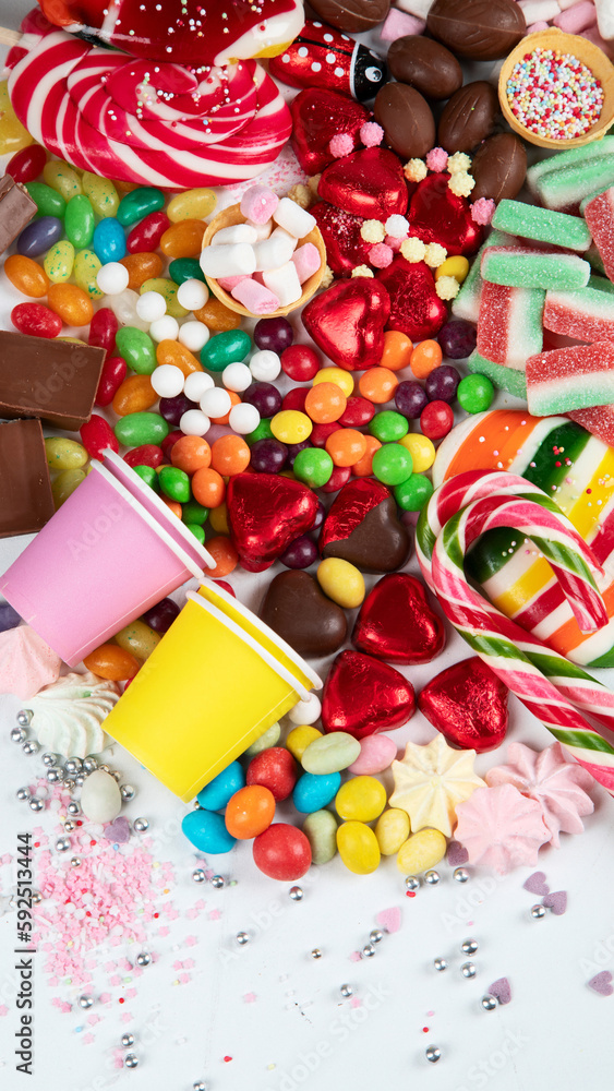 Various sweets assortment. Candy, bonbon, chocholate on white background. Various sweets assortment. Candy, bonbon, chocholate on white background.