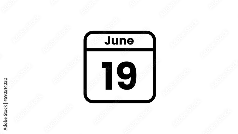 19 June calendar icon animation. Luma matte with transparent background 4K resolution 19 June calendar icon animation. Luma matte with transparent background 4K resolution