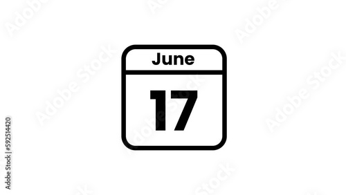 17 June calendar icon animation. Luma matte with transparent background 4K resolution