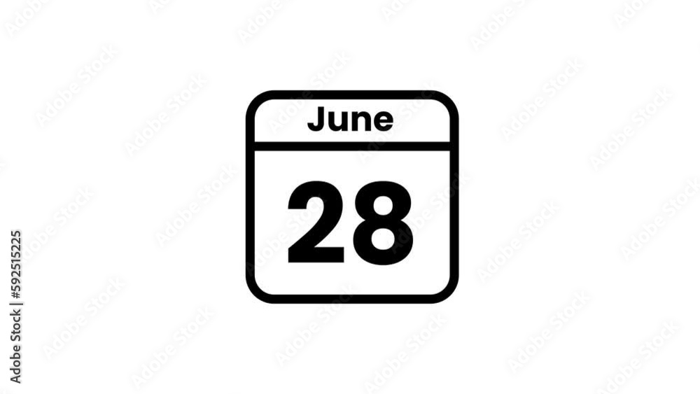28 June calendar icon animation. Luma matte with transparent background 4K resolution 28 June calendar icon animation. Luma matte with transparent background 4K resolution