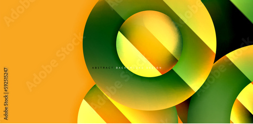 Colorful shiny and glossy circles abstract composition with light and shadow effects, geometric vector abstract background