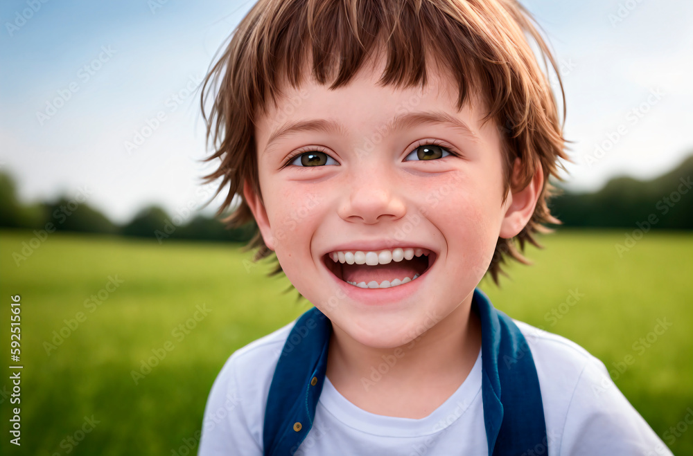 Little positive boy. Portrait of happy kid with smile on face. Generative AI. Little positive boy. Portrait of happy kid with smile on face. Generative AI.