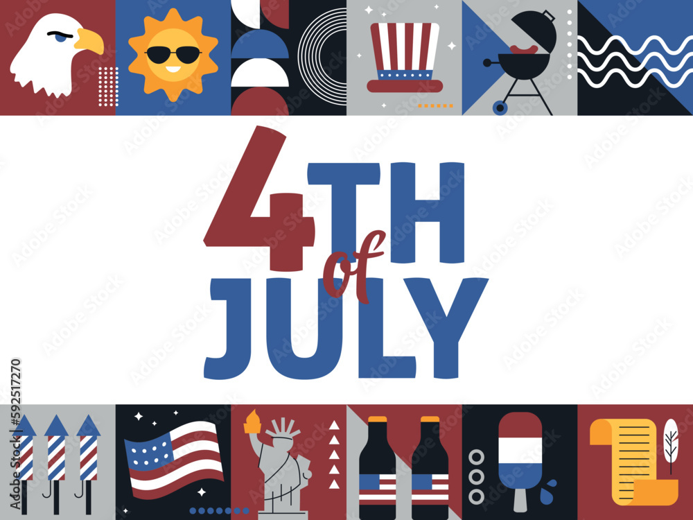 USA Independence day holiday. 4 of July. United States symbols ...