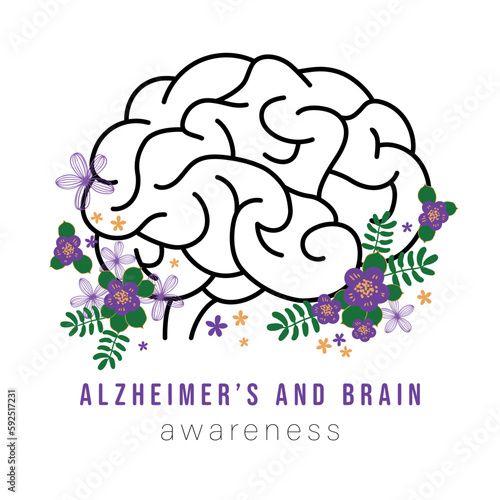 Alzheimer’s and Brain Awareness Month. Brain and flower