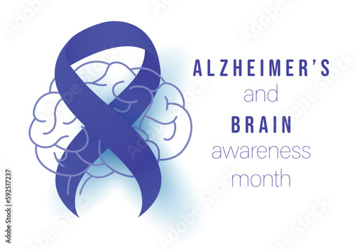 Alzheimer’s and Brain Awareness Month. Brain and ribbon