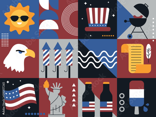 USA Independence day holiday. 4 of July. United States symbols. American Patriotic Fourth of July Background. American national day. Fourth of July Independence Day