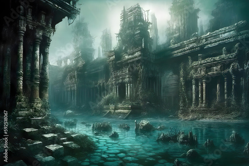 Stampa su tela A lost city of atlantis castle in fantasy world created with generative ai techn