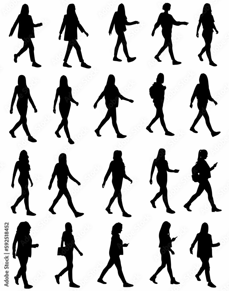 Vector set of walking woman silhouettes, logos, icons Vector set of walking woman silhouettes, logos, icons