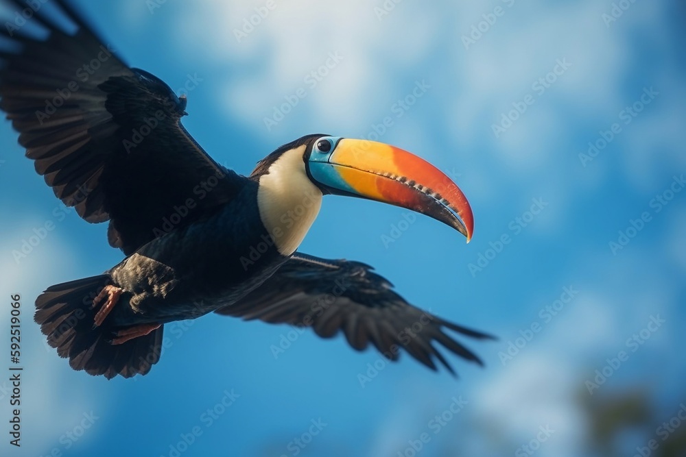 Naklejka premium portrait toucan bird flying in the sky