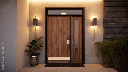 Modern wooden entrance door for the natural effect so you always come home warmly. Generative AI Technology 