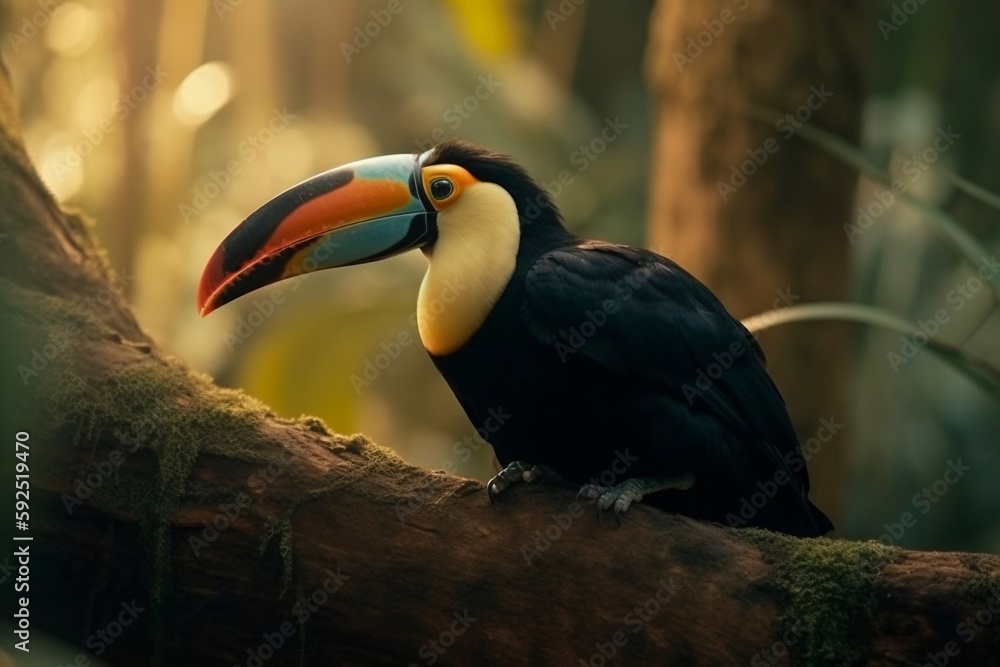 portrait toucan bird on a branch of tree