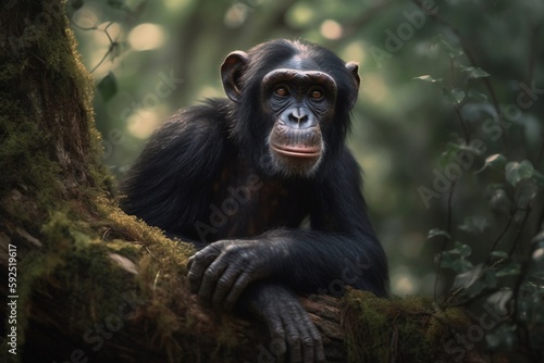 portrait chimpanzee in the branch of tree