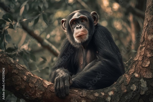 portrait chimpanzee in the forest photo