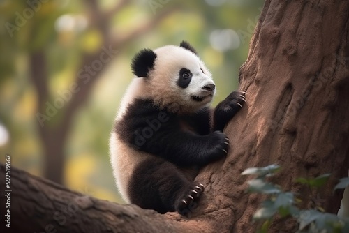 giant panda standing on the wood