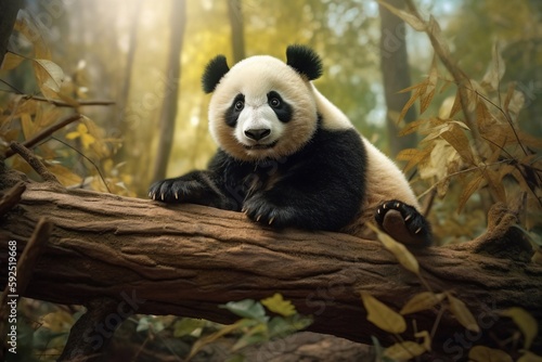 giant panda standing on the wood © Tebha Workspace