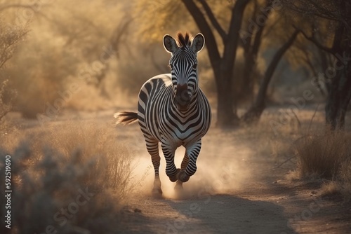 zebras running on the savanna