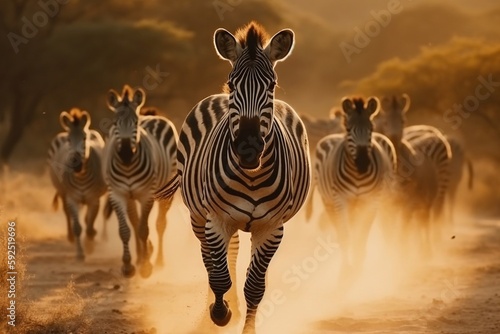 zebras running on the savanna