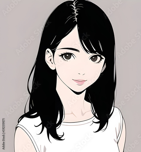 モノトーンの女性イラスト　べた塗