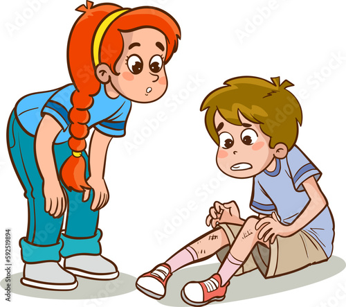 sad knee bleeding boy falling down cartoon vector