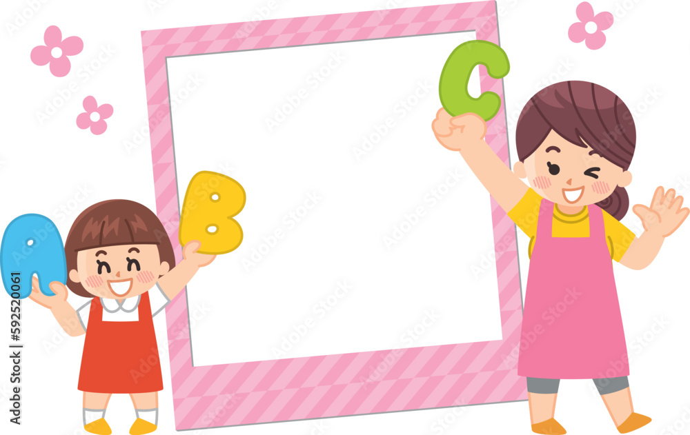 アルファベットを持つ母と娘　フォトフレーム