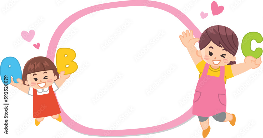 アルファベットを持つ母と娘　吹き出し