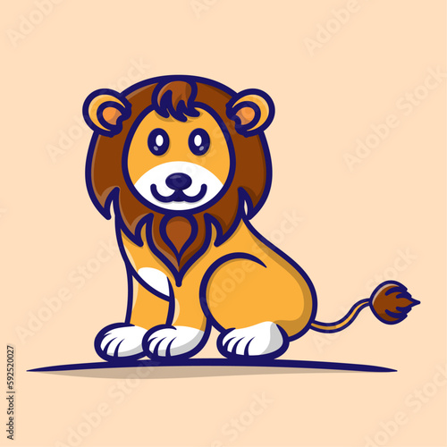 Cute lion sitting cartoon vector icon illustration. Animal vector design