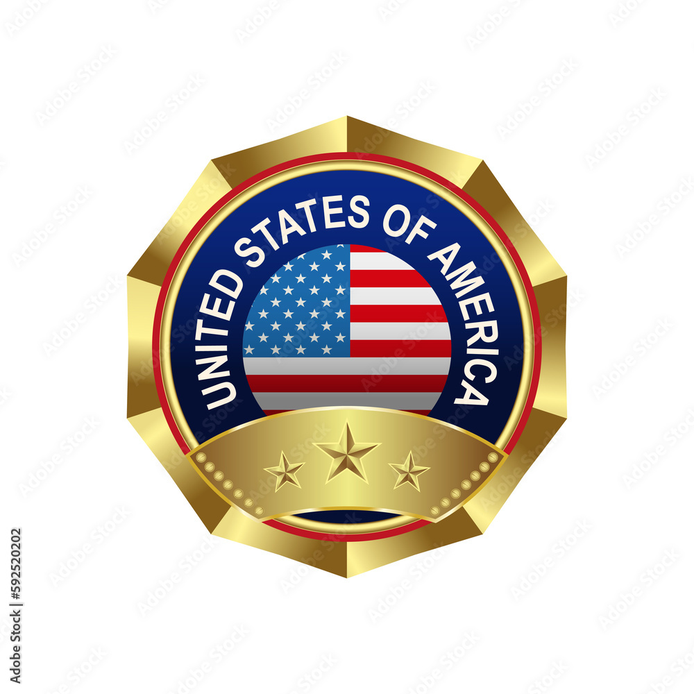 Emblem of a golden color with a reflection of the American flag, Emblem of a golden color with a reflection of the American flag,