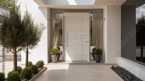Photo White wooden entrance door for a clean and luxurious effect to be the envy of everyone