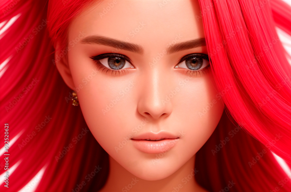 Portrait of a beautiful girl with pink hair on a blue background. Generative AI. Portrait of a beautiful girl with pink hair on a blue background. Generative AI.