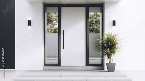 Canvas Print White wooden entrance door for a clean and luxurious effect to be the envy of ev