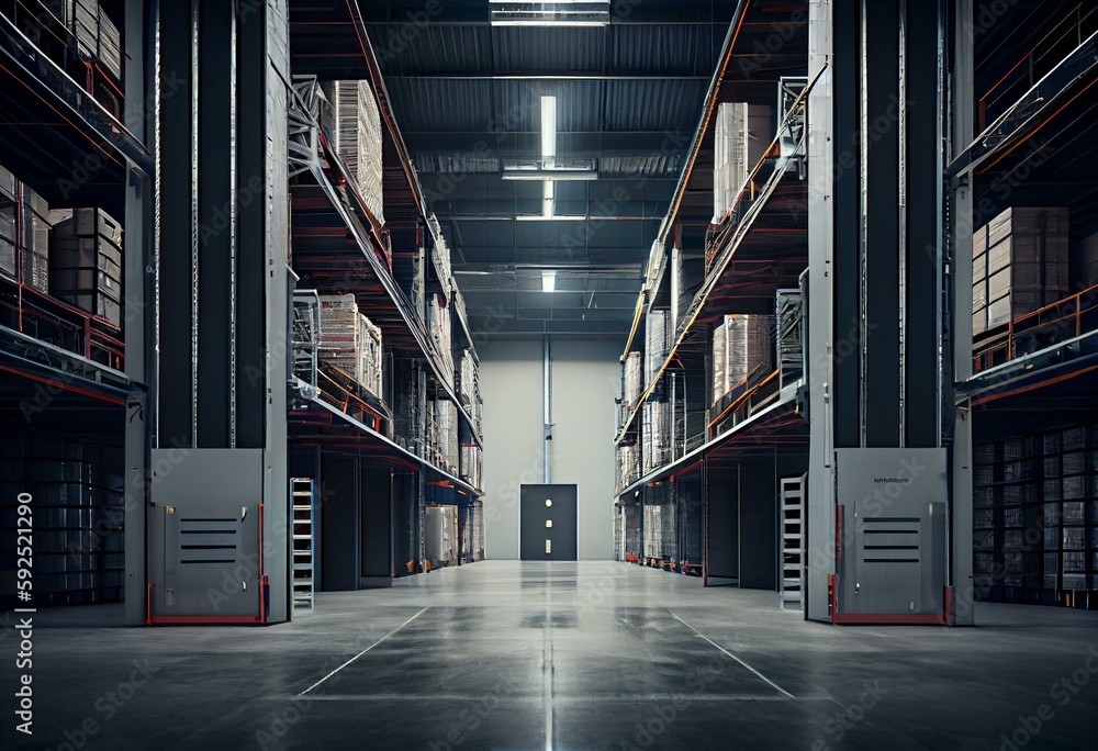 Distribution center building. Hangar with large open gates